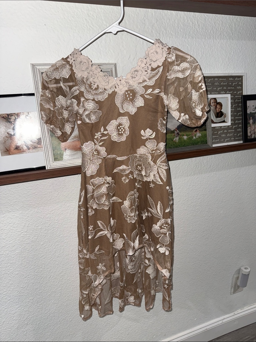 Joyfolie Beige Dress with Ivory Floral Lace
